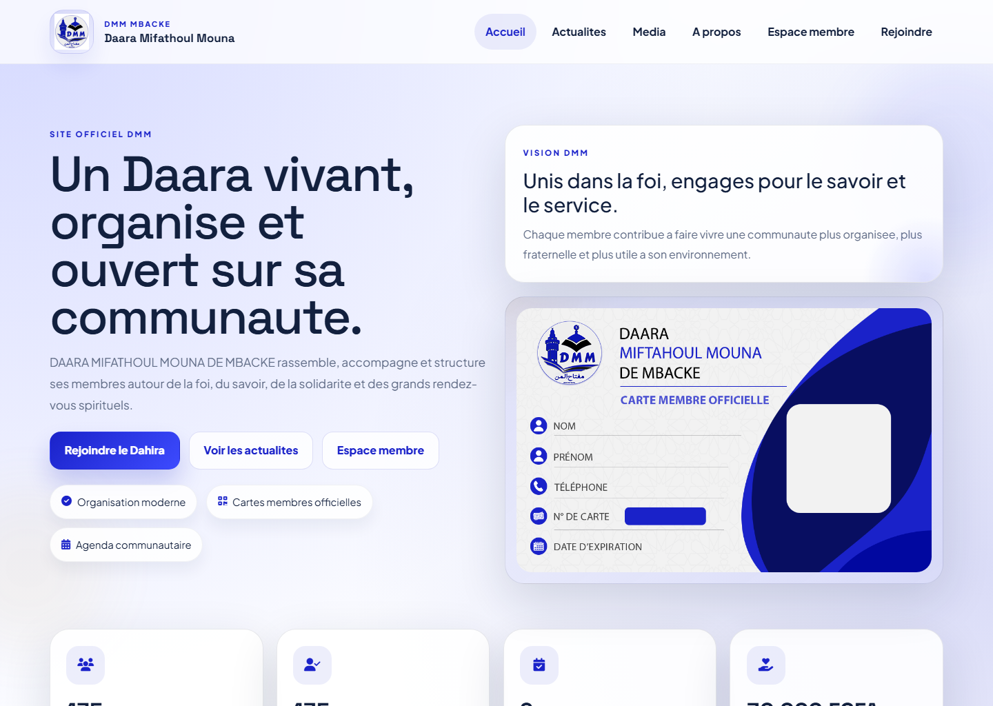 Capture ordinateur de la page d’accueil DMM Gest