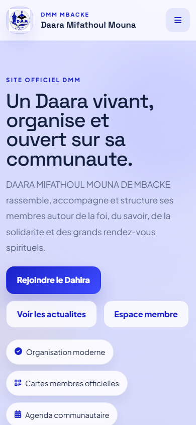 Capture mobile de la page d’accueil DMM Gest